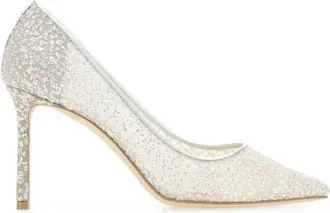 Jimmy Choo London Romy 85 Glitter Tulle Metallic Pumps, Brand Size 34 ( US Size 4 )