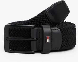 Tommy Hilfiger Mens Square Buckle Woven Elastic Belt - Black - 40