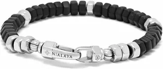 Nialaya Hexagon Black Onyx Beaded Bracelet in Black Onyx /Silver at Nordstrom, Size X-Large