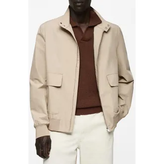 Mango Cotton Zip-Up Jacket in Beige at Nordstrom Rack, Size Small