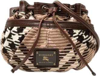 Burberry Pre-owned Wool Crossbody Bucket Bag - Dames - Vintage Tas - Bruin - ONE Size - Wol - Vintage
