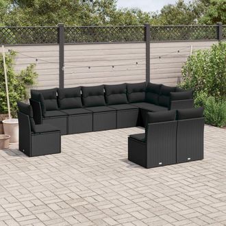 vidaXL Set De Sof&aacute;s De Jard&iacute;n 10 Pzas Cojines Rat&aacute;n Sint&eacute;tico Negro Vidaxl
