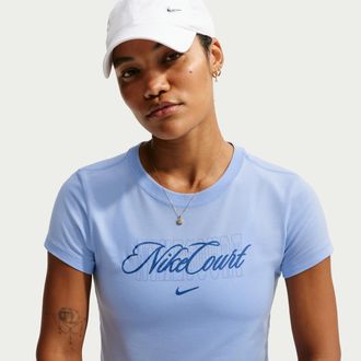 Nike Womens Court Heritage Short-Sleeve Tennis T-Shirt in Blue | IO4245-468