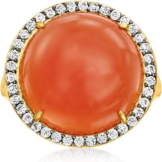 Ross-Simons Carnelian and White Topaz Ring in 18kt Gold Over Sterling
