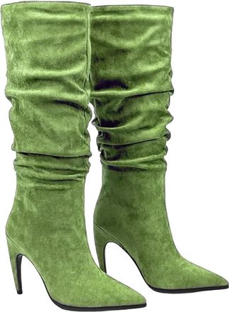 Generic Women Thigh High Suede Boots Pleated Shaft Stiletto Heel Winter Outdoor Casual Long Boot