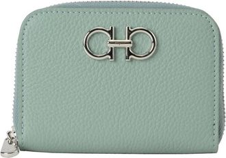 Ferragamo Womens Gancini Zip Wallet Card Holder In Green