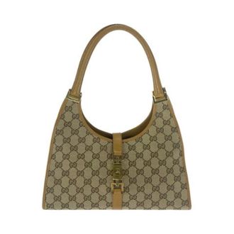 Gucci Pre-owned Shoulder Bags, female, Beige, Size: ONE SIZE Pre-owned Jackie GG Canvas Leather Shoulder Bag