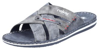 Rieker Pantolette RIEKER, Herren, Gr. 45, blau (dunkelblau), Lederimitat, Schuhe Pantolette, Sommerschuh, Schlappen, Poolslides mit &Uuml;berkreuz-Bandagen