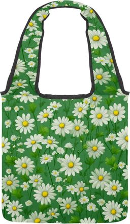 Generic Fresh White Daisies Reversible Canvas Shoulder Tote - Double-Sided Print, 12oz Cotton, 27cm Drop, Fold-Flat Bag for Travel, Shopping, Street Outings
