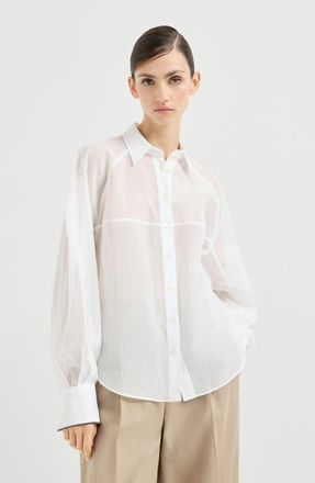 Brunello Cucinelli Striped organza shirt in White at Nordstrom, Size Xx-Small Eu