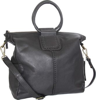 Nino Bossi Leather Ring Handle Tote w/ Strap in Black