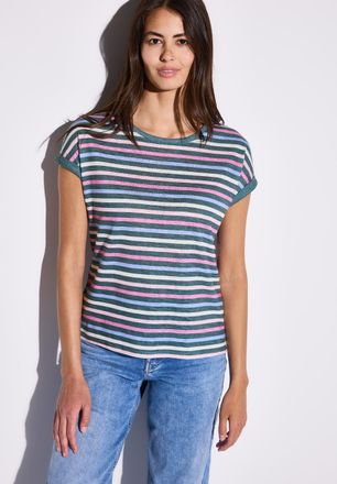 Street One Shirttop STREET ONE, Damen, Gr. 34, gr&uuml;n (schwarz garden gr&uuml;n), Jersey, Obermaterial: 80% Polyester, 20% Viskose, gestreift, regular fit taillenbedeck