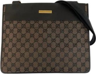 Gucci Pre-owned Cross Body Bags, female, Brown, Size: ONE SIZE Pre-owned GG Canvas Leather Shoulder Bag