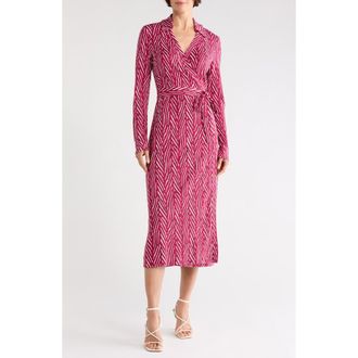 Diane Von F&uuml;rstenberg Abigail Long Sleeve Wrap Dress in Piazza Tiger Mini Beet Pink at Nordstrom Rack, Size Xx-Small