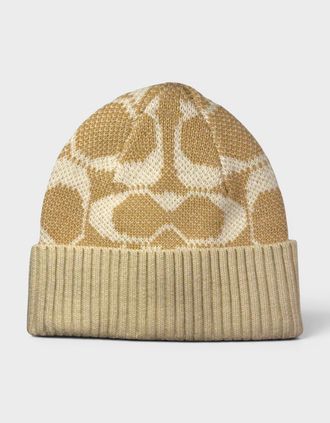 Coach Womens Signature Jumbo Beanie Camel Beige - Tan