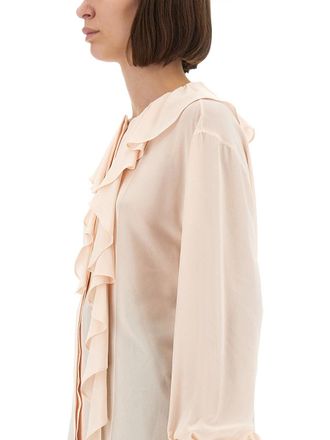Alexander McQueen Ruffle-Trimmed Silk Shirt - Pink
