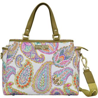 Anuschka Women Multicompartment Satchel-Wanderlust Collection-Nylon Fabric with Leather Trim and Artwork Print, Boho Paisley, One Size