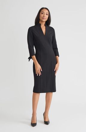 Misook LuxeStretch Ponte Tie Sleeve Sheath Dress in Black at Nordstrom, Size Xx-Large