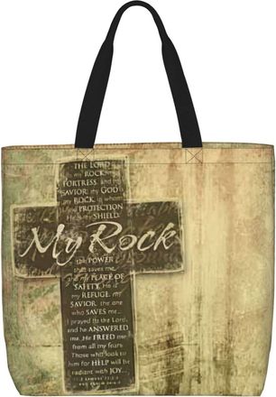 Generic Women Handbag Christianty Religious Verse The Lord Is My Rock Pattern Daily Bag Print Retro Shopping Bags, For Swim, Birthday, School, Holiday, Weddin