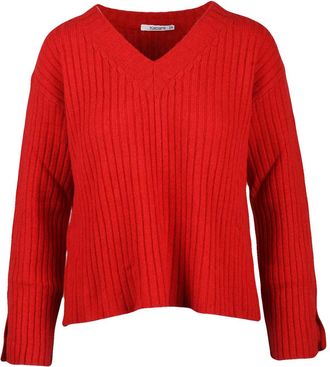 KANGRA Ribbed V-Neck Cashmere-Wool Pullover with Side Slit Cuffs
