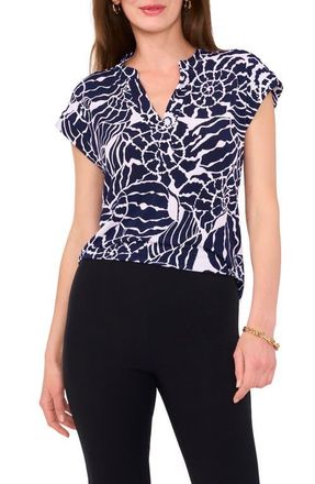 Chaus Print Split Neck Top in Jbs Navy at Nordstrom, Size Medium
