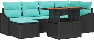 vidaXL Conjunto De Sof&aacute;s De Jard&iacute;n 7 Uds. Negro Y Verde Azulado Vidaxl
