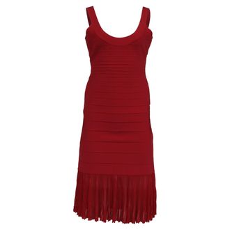 H&eacute;rve L&eacute;ger Bandage Pleated Midi Dress in Burgundy Rayon