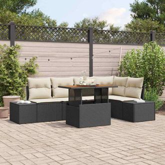 vidaXL Conjunto De Sof&aacute; De Jard&iacute;n 6 Pcs Negro Polirat&aacute;n Vidaxl