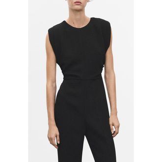 Mango Ruched Sleeveless Wide Leg Jumpsuit in Black at Nordstrom Rack, Size Medium