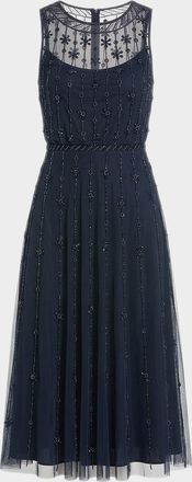 Mac Duggal Crystal-Embellished Tulle Midi-Dress