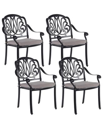 Beliani Conjunto de 4 sillas de jard&iacute;n con cojines metal negro