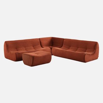 Sweeek Sof&aacute; Modular Esquinero Con Reposapi&eacute;s De Terciopelo De Pana Fina, 7 Plazas