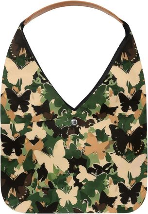 Generic Green Butterfly Camouflage Pattern Reusable Lightweight Grocery Bags - Foldable Into Compact Pouch, Washable & Sturdy, Multipurpose for Shopping and T