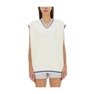 Alexander Wang Alexander Wang, V-neck Knitwear, female, Beige, Size: XS Tunic V-Neck Vest