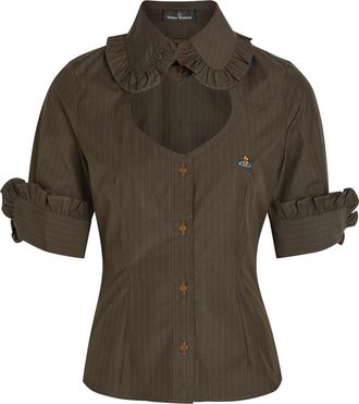 Vivienne Westwood Toulouse Cut-out Frill Cotton Shirt - Khaki - 40 (UK8 / S)