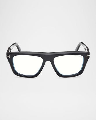 Tom Ford Men & apos;s T-Logo Acetate Rectangle Eyeglasses