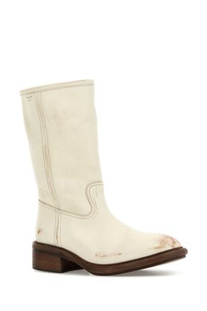 Prada Womens Ivory Leather Boots Talco Stivali