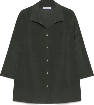 Fiorella Rubino Jersey Shirt met Kraag - Dames - Overhemden - Groen - XL - Polyester - Overhemden