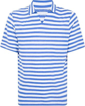 Majestic Filatures Gestreepte V-hals Poloshirt - Heren - Polos - Blauw - XL - Tops