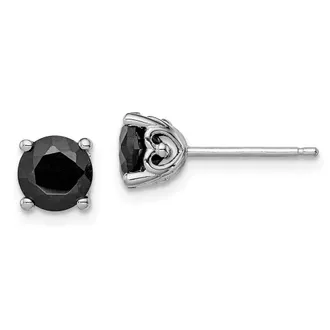 Diamond2Deal Sterling Silver Rhodium-plated 6mm Black Sapphire Earrings