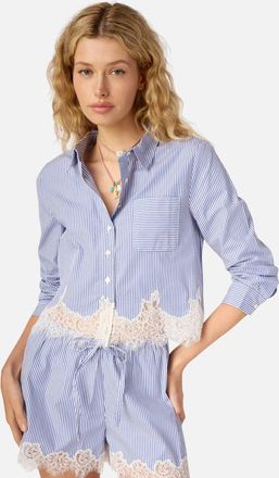 Cami NYC Luisa Cropped Button Down Shirt In Blue Stripe