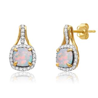 MAX + STONE 10k Yellow or White Gold Cushion Cut Gemstone Drop Earrings with Diamond Accent