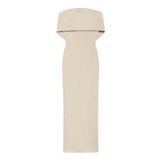 Aniye By Midi jurk met bandeau halslijn en split achter - Dames - Jurken - Beige - Maat: L Poliester