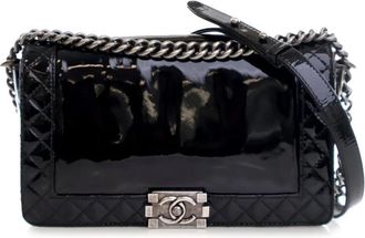 Chanel Borsa a tracolla Boy Reverso Flap media in pelle verniciata 2013-2014 - Nero