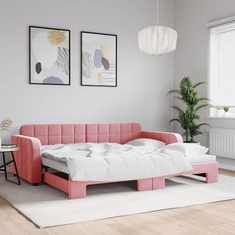 vidaXL Sof&aacute; Cama Nido Terciopelo Rosa 90x200 Cm Vidaxl