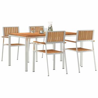 Berkfield Home Elegant 5 Piece Garden Dining Set Solid Wood Teak in Brown