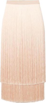Elisabetta Franchi Rok met franjes - Dames - Midirokken - Beige - M - Rokken