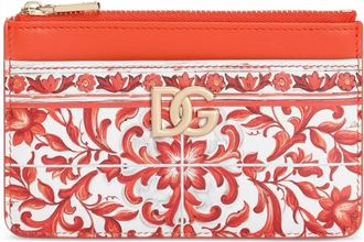 Dolce & Gabbana Accessoires, Dames, Oranje, ONE Size, Leer, Kaarthouder van Kalfsleer met Majolica-print