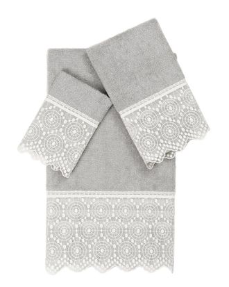 Linum Home Textiles 100% Turkish Cotton Arian 3Pc Cream Lace Embellished Towel Set