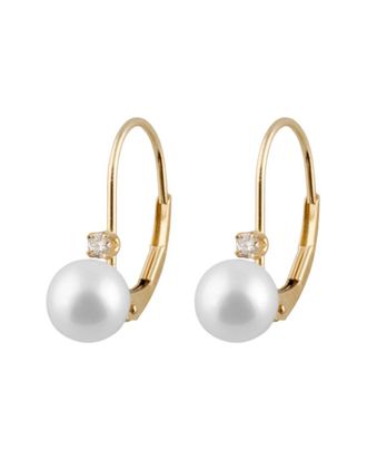 Splendid Pearls 14K.06Ct. Diamond 6-6.5Mm Japanese Akoya Pearl Earrings